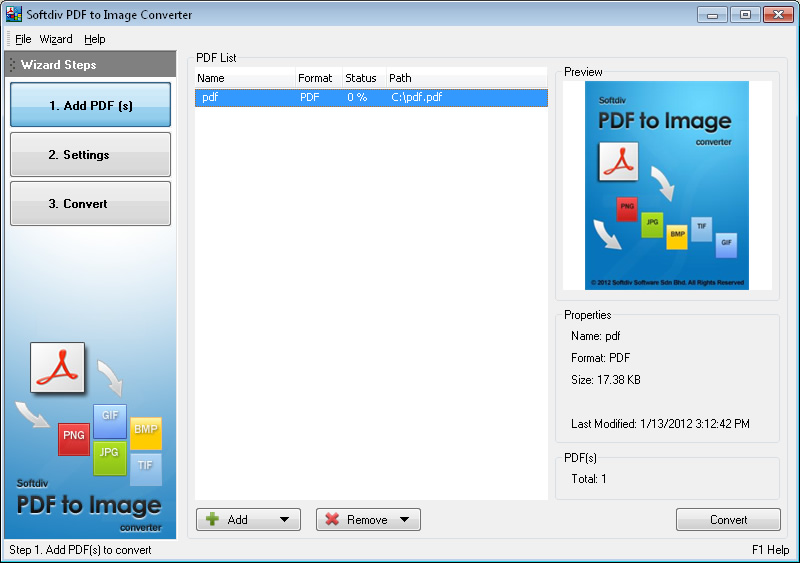 Click to view Softdiv PDF to Image Converter 1.3 screenshot