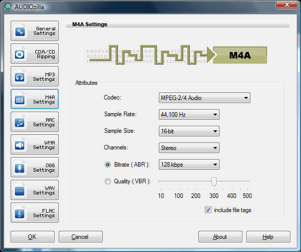 M4A Audio Settings